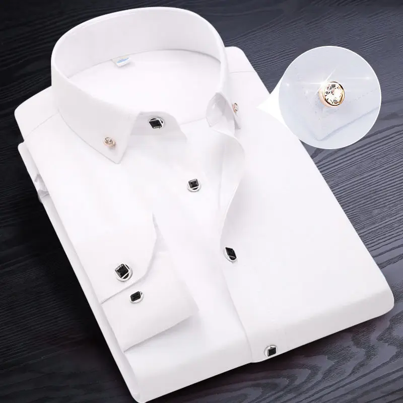 TK Camisa Blanca De Verano Para Hombres Corte Slim Fit Estilo Coreano Casual Con Tres Botones Camisas De Manga Larga Para Oficina