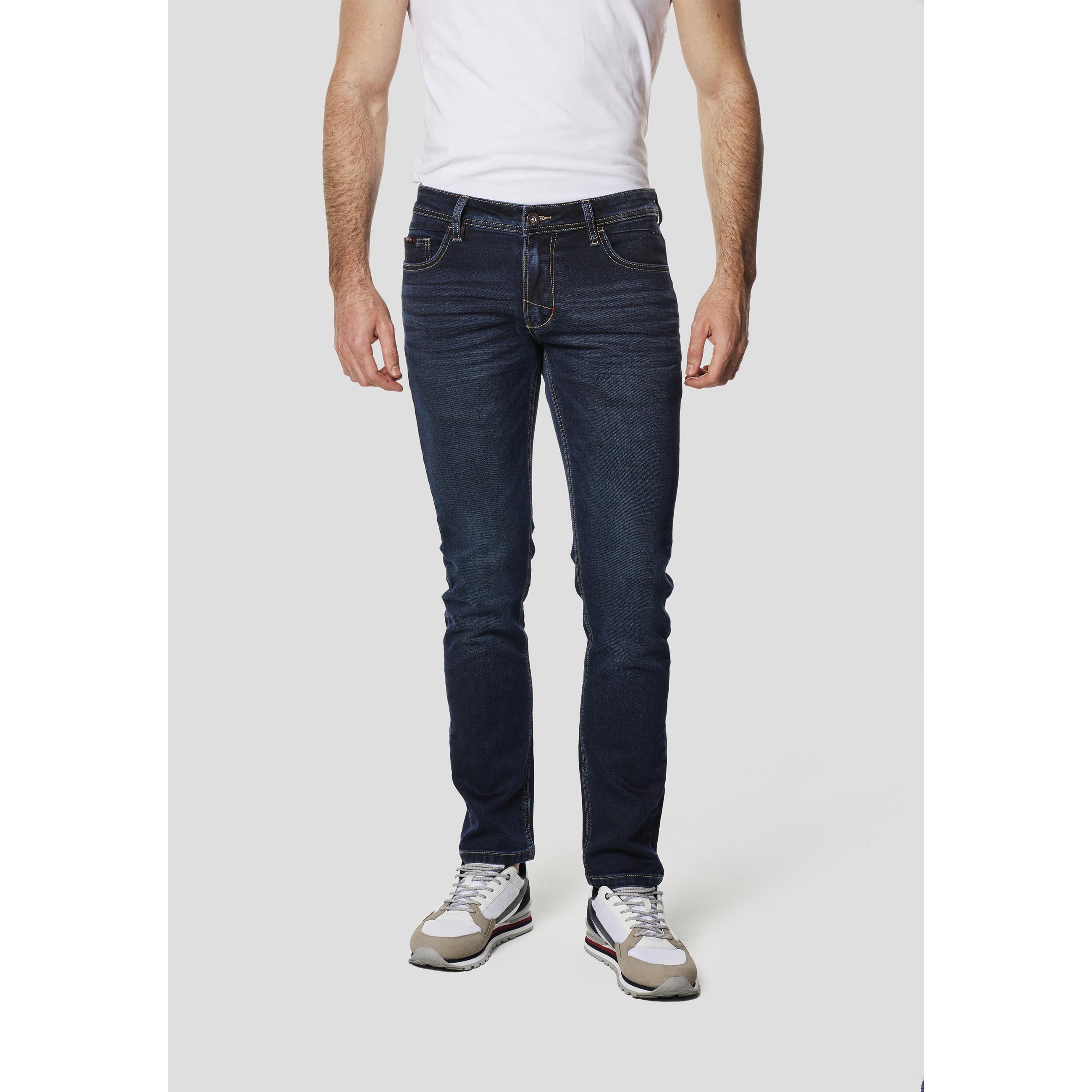 Koroshi - Pantalón vaquero slim knit azul oscuro para hombre, elástico de algodón y elastano, ideal para oficina y street style