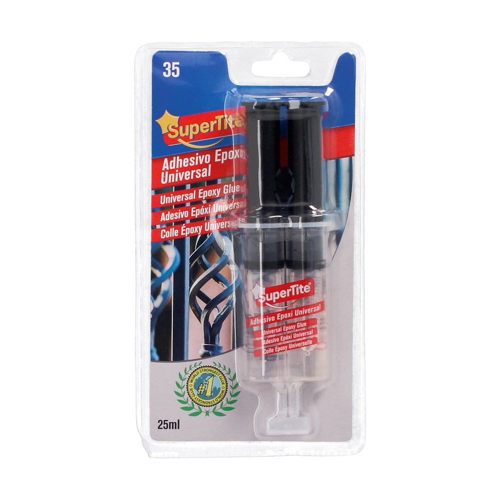 SUPERTITE Adhesivo Epoxi de 2 Componentes en Jeringa 25 ml | Pegamento Transparente de Secado Rápido para Metal, Cristal, Madera, Plástico y Mármol | Resina Epóxica Rellenadora de Alta Resistencia