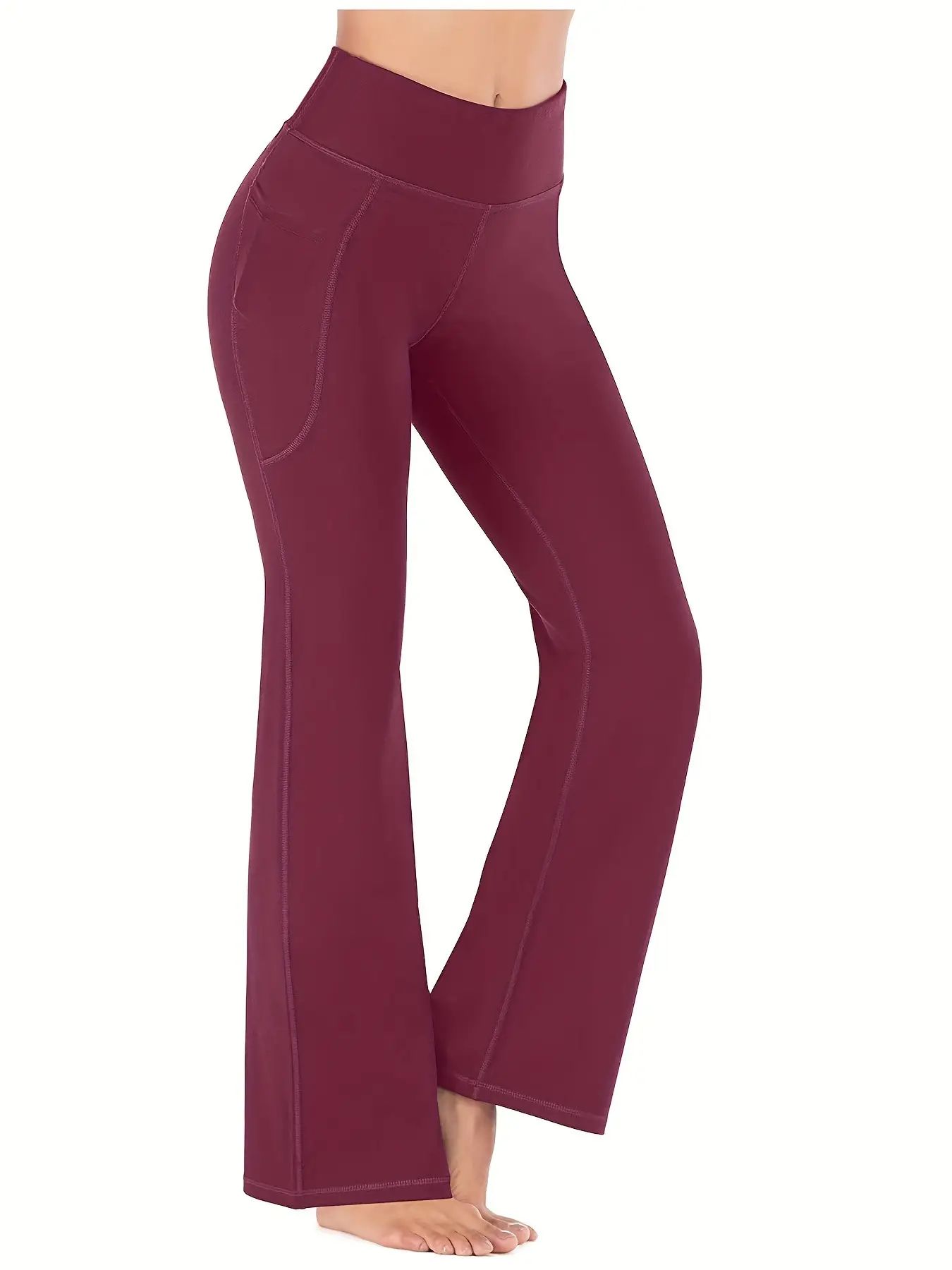 TK Pantalones De Yoga Para Mujer Con Bolsillos Cintura Alta Flared Leg Tummy Tuck FitneCasualandex Polyester Ponte-de-Roma