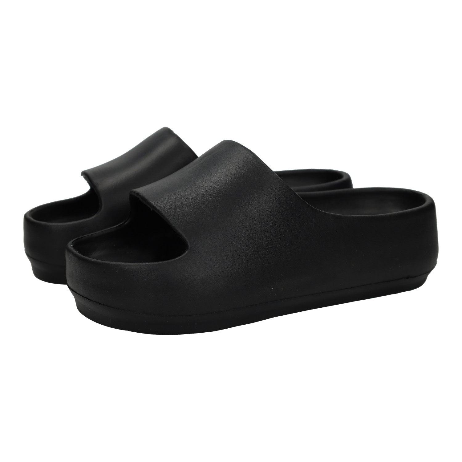 Sandalias marca REFRESH para mujer en color negro. Chanclas de goma para mujer, para usar en piscina o playa, con plataforma de 5cm, modelo de pala con doble piso