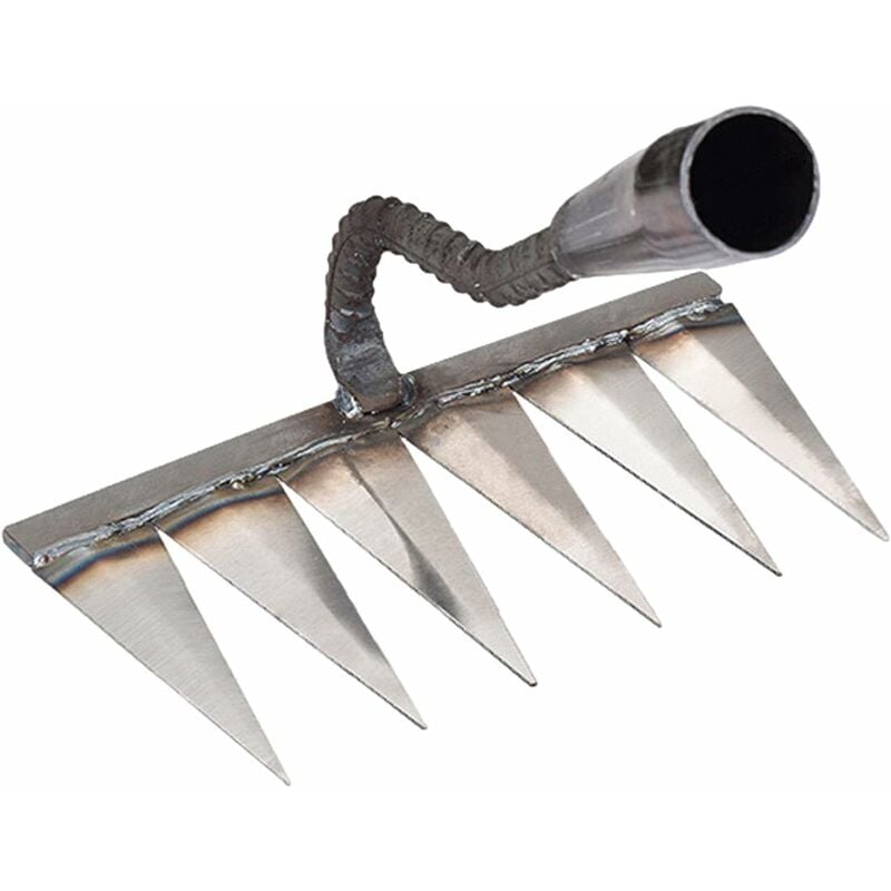 Rastrillo de metal para quitar paja, herramienta de jardín resistente para desmalezar, escarificador, ideal para piedras y grava