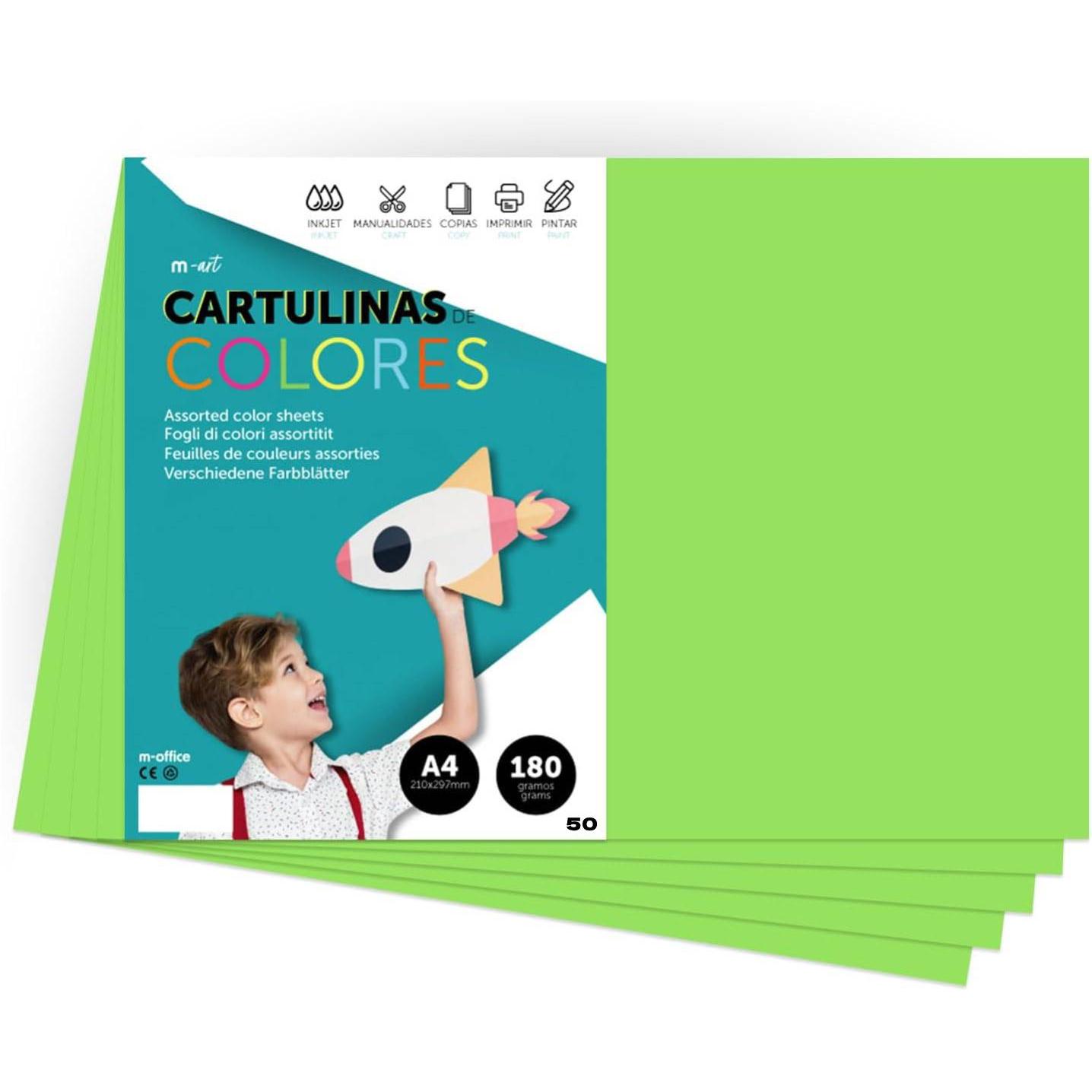 Cartulina de Colores, Cartulina A4 Colores Intensos, Hojas de Colores 180gr para Manualidades, Imprimir tus Documentos y Diseños Creativos, Folios de Colores A4 · m-office