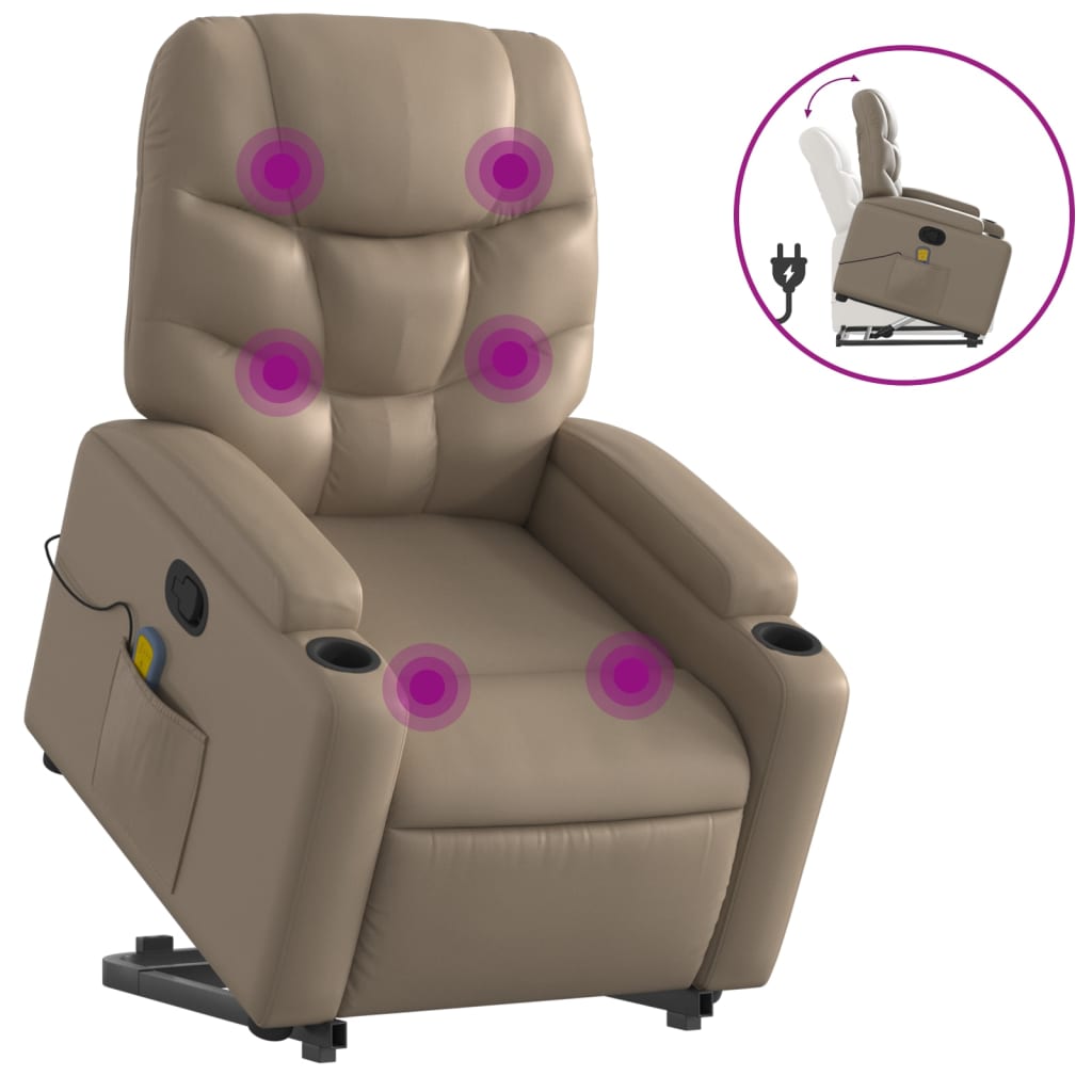 vidaXL Sillón reclinable masaje pie cuero artificial color capuchino
