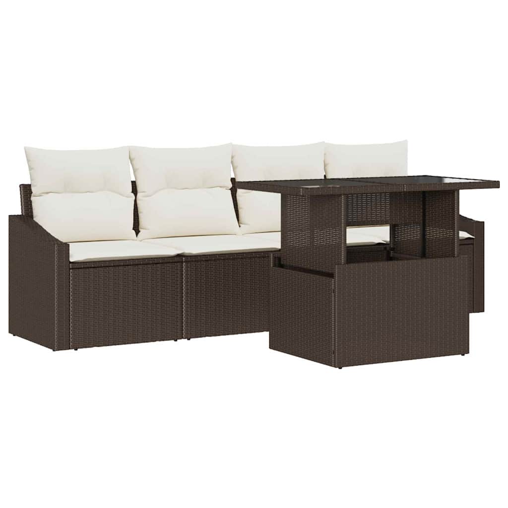 vidaXL Conjunto de sofá de jardín 5 pcs Marrón y crema ratán sintético