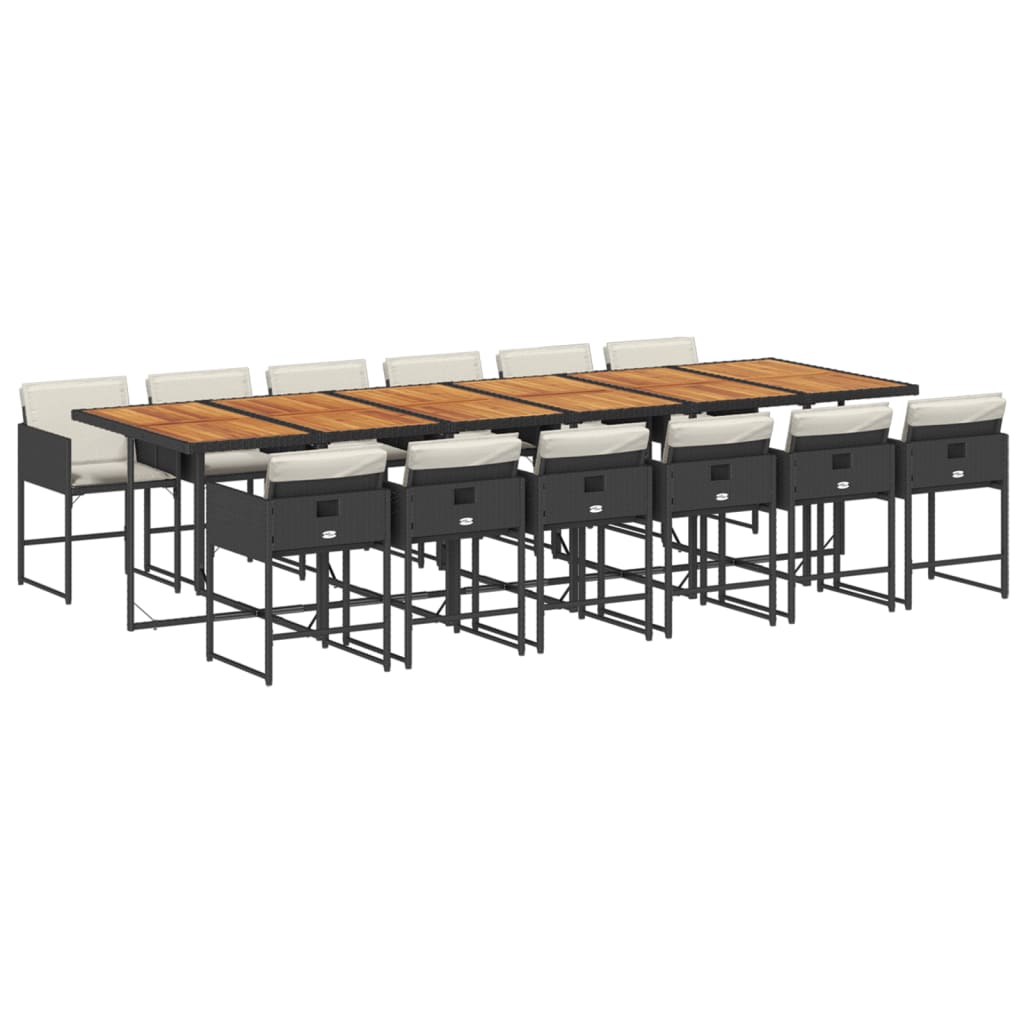 vidaXL Set comedor de jardín con cojines 13 pzas ratán sintético negro