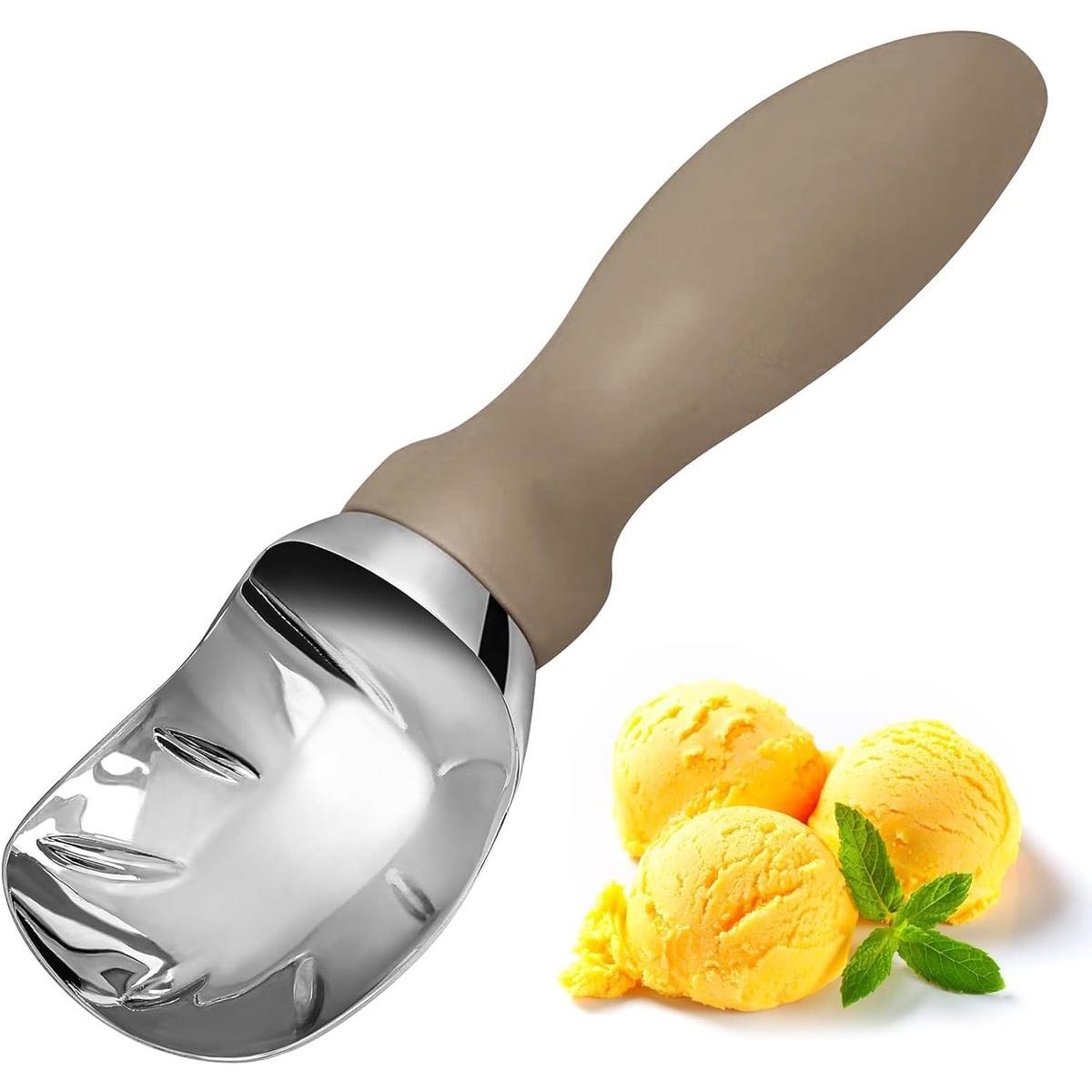 Cuchara para helado de acero inoxidable - 19x5x3cm - cuchara para helado - mango cómodo - cuchara medidora de helado - para helado, melón, albóndigas, pastel, masa para galletas, arroz - marrón