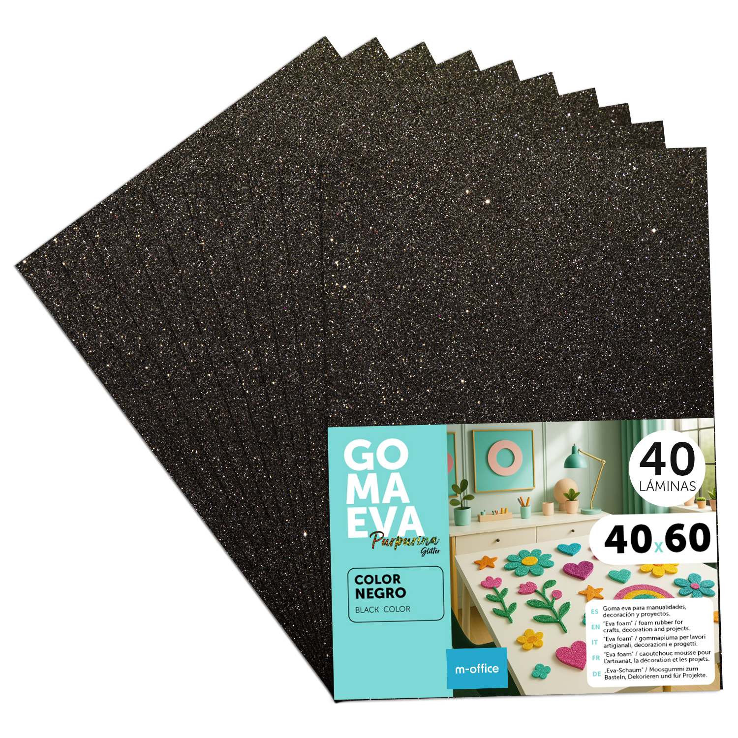 Goma Eva para Manualidades, Goma Espuma de Colores para Proyectos Creativos, Ideales para Artes y Manualidades, uso Escolar, Profesional o Artístico 40x60cm - m-office