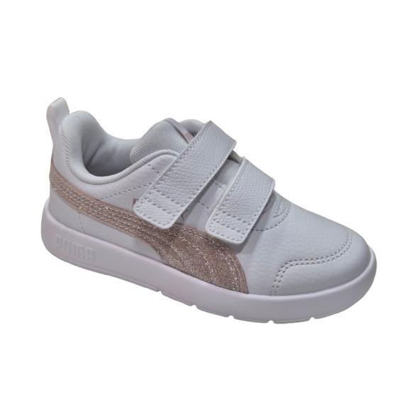 Puma - Zapatillas deportivas con velcro para niñas modelo 408381, color blanco y rosa, ideales para entrenamiento y actividad física diaria