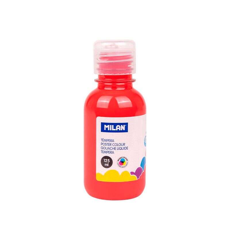 Milan botella de tempera - 125ml - tapon dosificador - secado rapido - mezclable - color rojo bermellon