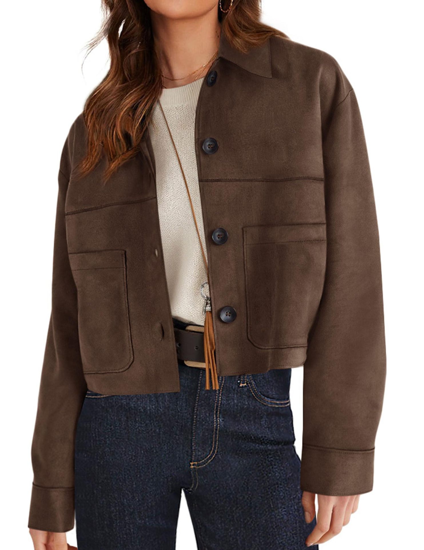 Chaqueta corta de gamuza sintética para mujer, casual, ligera, a la moda de otoño 2026, abrigos de invierno, ropa de moda