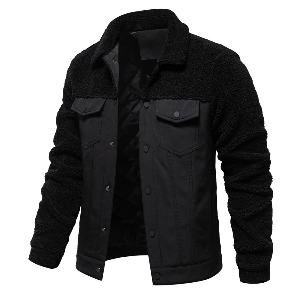 TK Chaqueta patchwork de otoño/invierno para hombre, chaqueta informal de lana de cordero para hombre