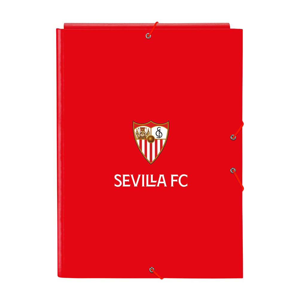SAFTA | Carpeta Folio Sevilla FC 26 x 33,5 x 2,5 Cm (2,2 Litros), Con 3 Solapas Interiores, Tapas Duras Forradas, Cierre con Gomas Elásticas, Carpeta Escolar Juvenil para Documentos y Apuntes, Licencia Oficial