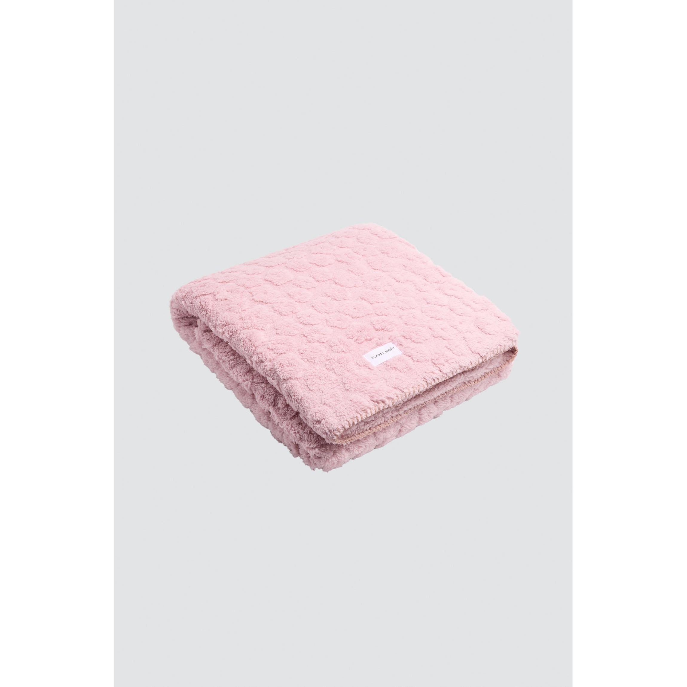 Ysabel Mora - Manta borreguito texturizado estampado flores rosa