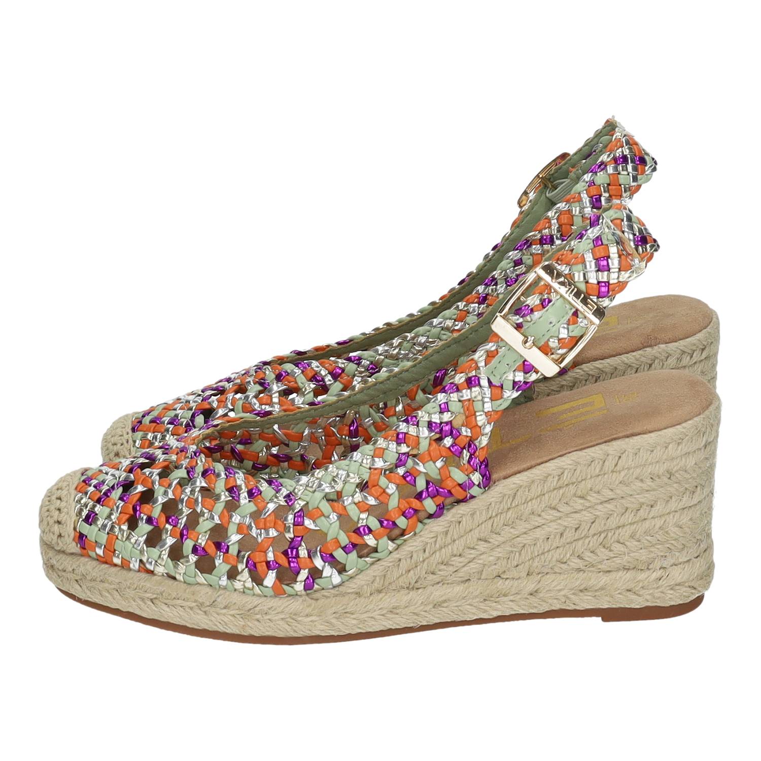 Sandalias marca ZAPATOP para mujer en color multicolor. Sandalias mujer ÉTIKA multicolor con cuña de esparto y tejido trenzado
