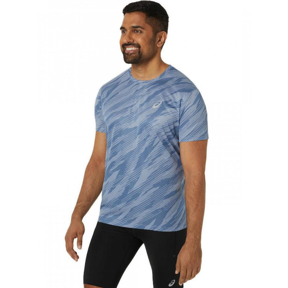 Camiseta Asics Core All Over Print Ss Top Azul T Shirt Running 2011C646-401