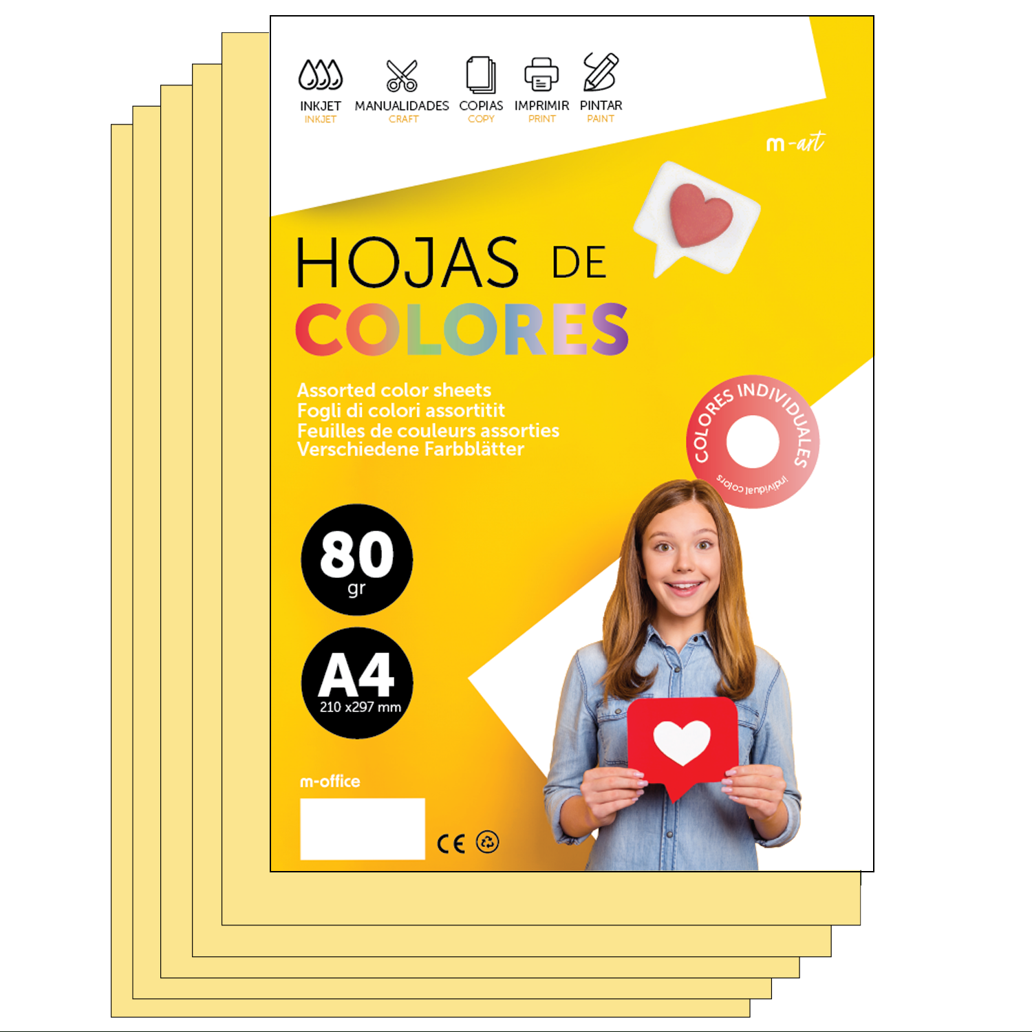 M-Office Folios De Colores A4 80g Para Impresoras y Manualidades, Papel Surtido Para Niños, Paquete Folios Colores Para Tarjetas, Escuela y Proyectos Creativos m-office (250h, Crema)