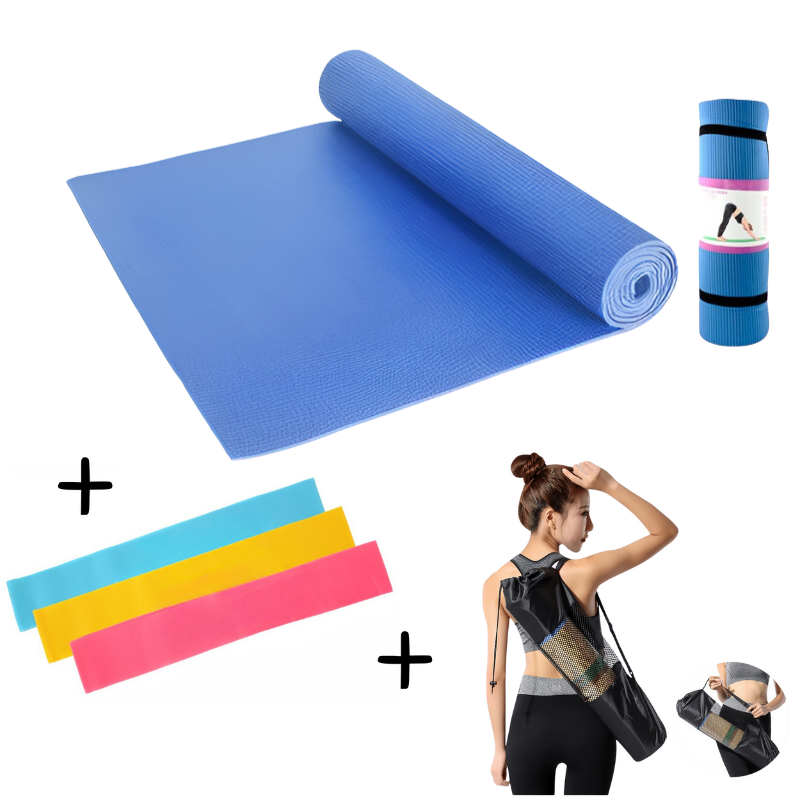 Set de 3 Esterillas de Yoga 15mm + Bandas de Resistencia + Bolsa de Transporte