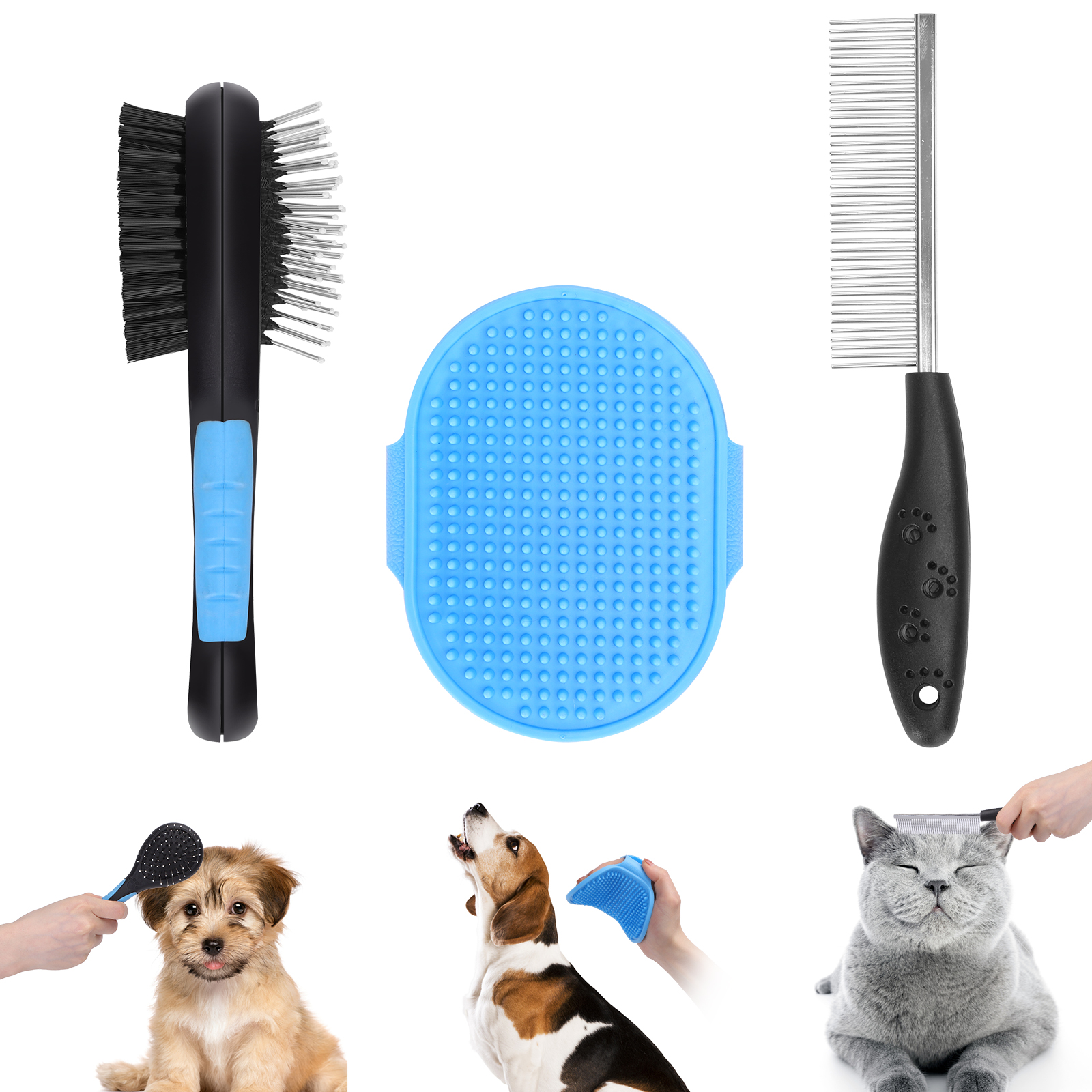 Nobleza Cepillo Dual para Perros y Gatos 2 en 1 Cepillo de Aseo de Doble Cara, Pack 3 Peine Profesional para Mascotas, Cepillo de Peine de Masaje desenredante Cerda para Cabello Largo y Corto