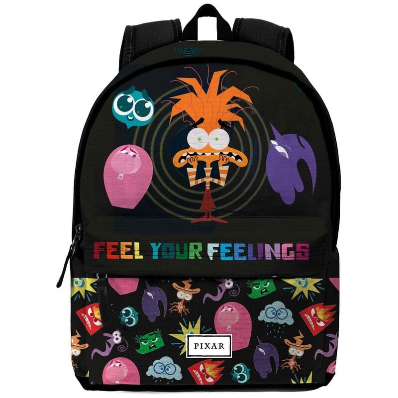 Mochila Escolar Del Revés 2 (Inside Out) Disney Pixar, Poliéster Resistente, 31x18x44 cm, Bolsillo Frontal, Tirantes Acolchados, Asa Superior, Diseño Negro Multicolor
