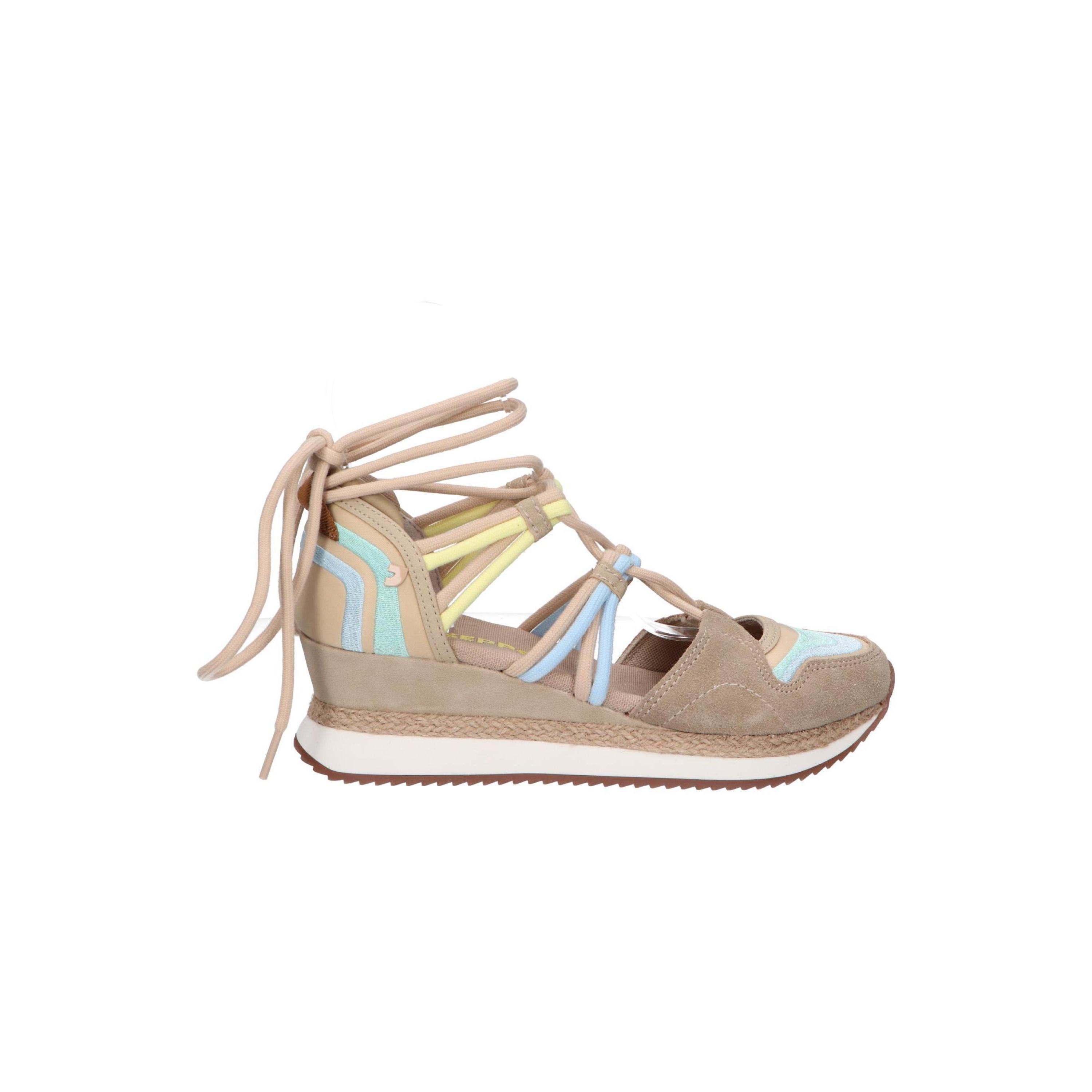 Beige casual shoes for women by Gioseppo, comfortable women's footwear made of canvas and leather with a textile lining and rubber sole, perfect for autumn and spring seasons, versatile design for daily wear.