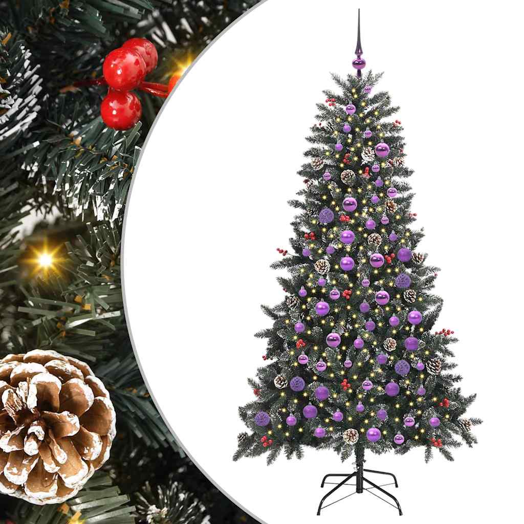 vidaXL Árbol de Navidad artificial Verde 180 cm PVC, Plástico y Acero con LED y bolas