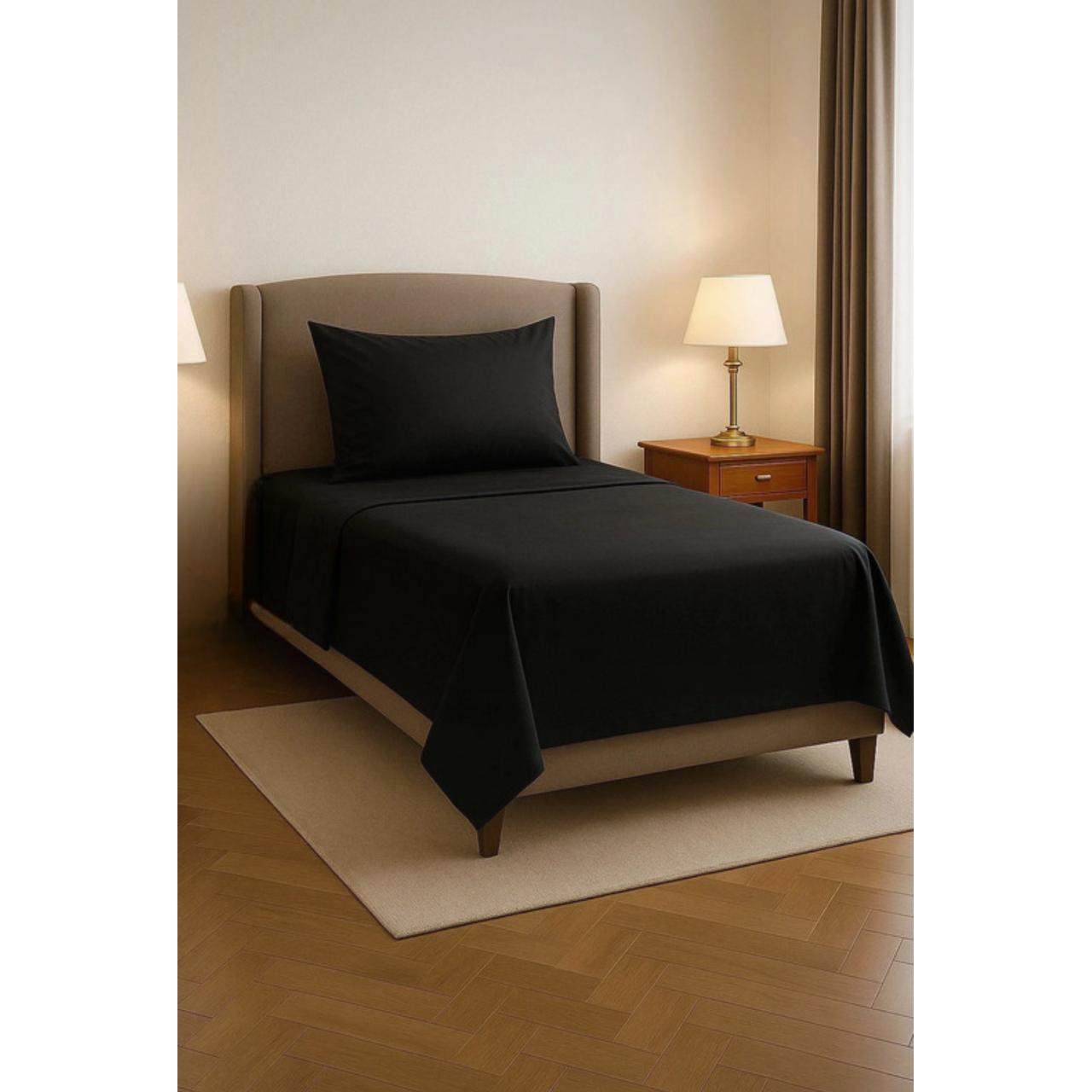 Juego de sabanas (3 piezas): Liso sábana encimera + sábana ajustable + 1 fundas de almohadade 90-105-135-150cm