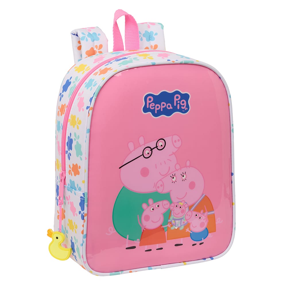 SAFTA | Mochila Escolar Guardería Peppa Adaptable a Carro (Sin Carro), PU REACH, Azul, Hombreras Acolchadas y Asa Superior Forrada, Bolsillo Frontal con Cremallera, Tarjeta Identificación