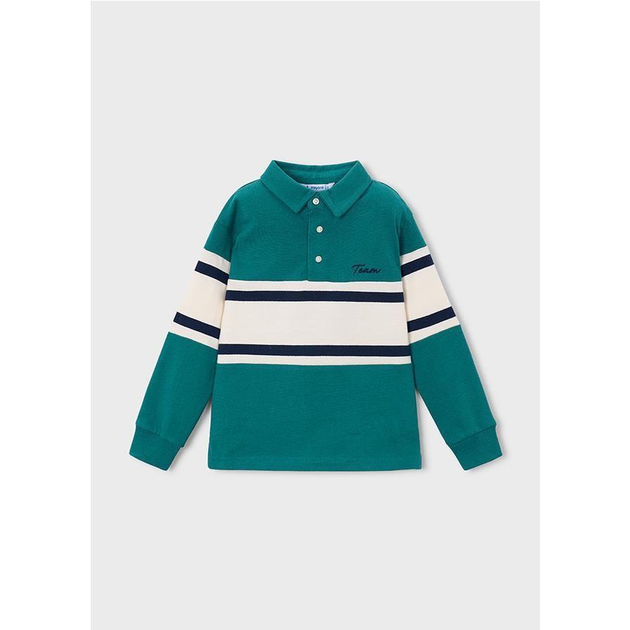 Mayoral - Polo de manga larga combinado para niño con bordado de texto delantero en algodón