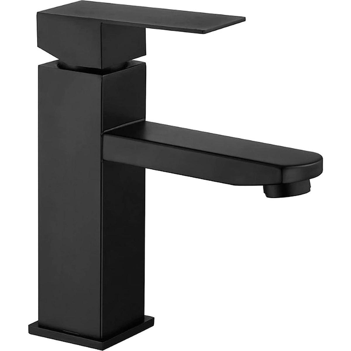 Grifo monomando de lavabo de acero inoxidable negro mate - agua fría y caliente - mangueras incluidas - grifo de baño