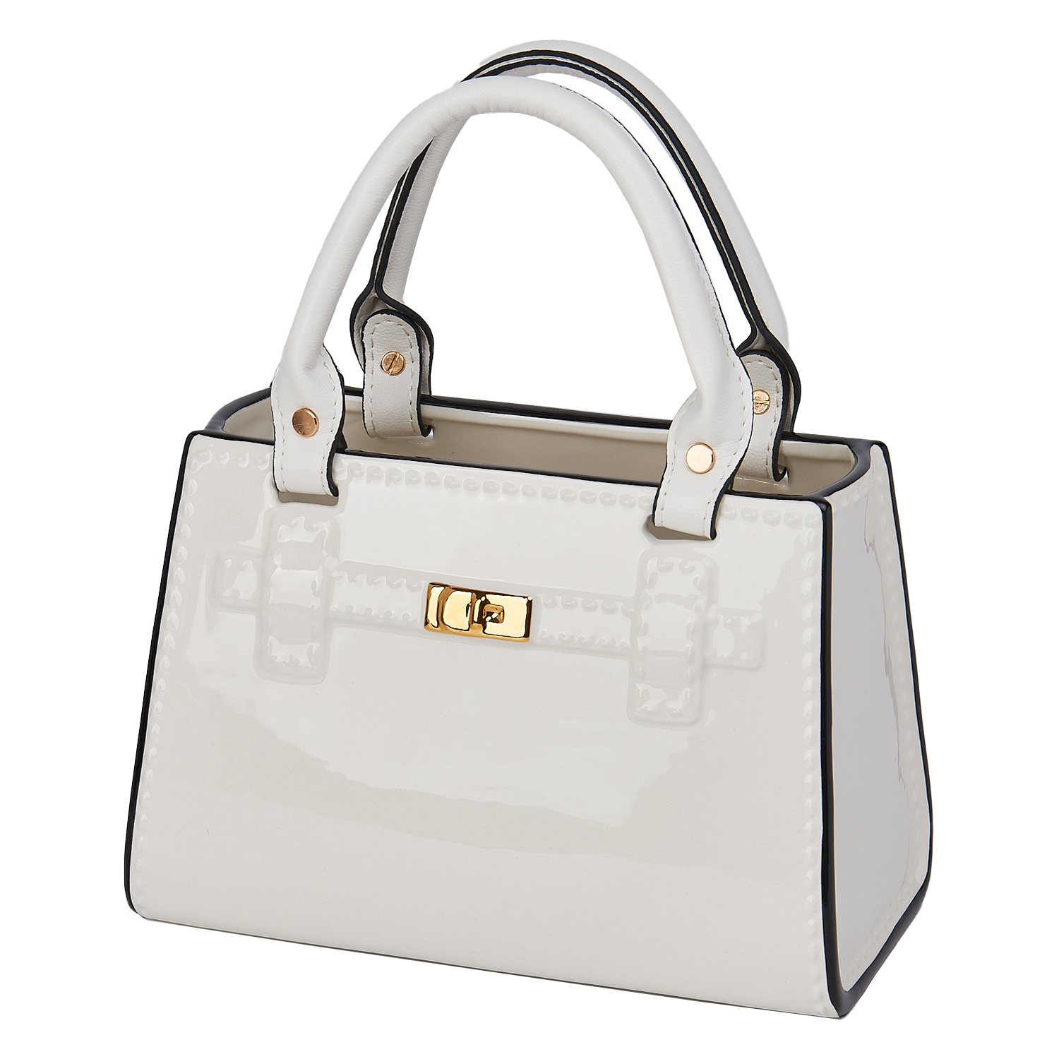 Figura cerámica bolso blanco, material acrílico, melamina, plástico, medidas 24x13, 5x16 cm Fijalo