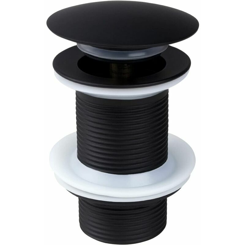 OmHome Tapón de drenaje retráctil con rebosadero para grifo o fregadero de baño, acabado negro mate