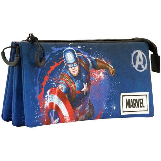 Portatodos Marvel, Estuches Escolares con Cremallera, 3 Compartimentos, Diseño Capitán América y Los Vengadores, para Lápices y Accesorios, Regalo Infantil, Resistentes y Prácticos