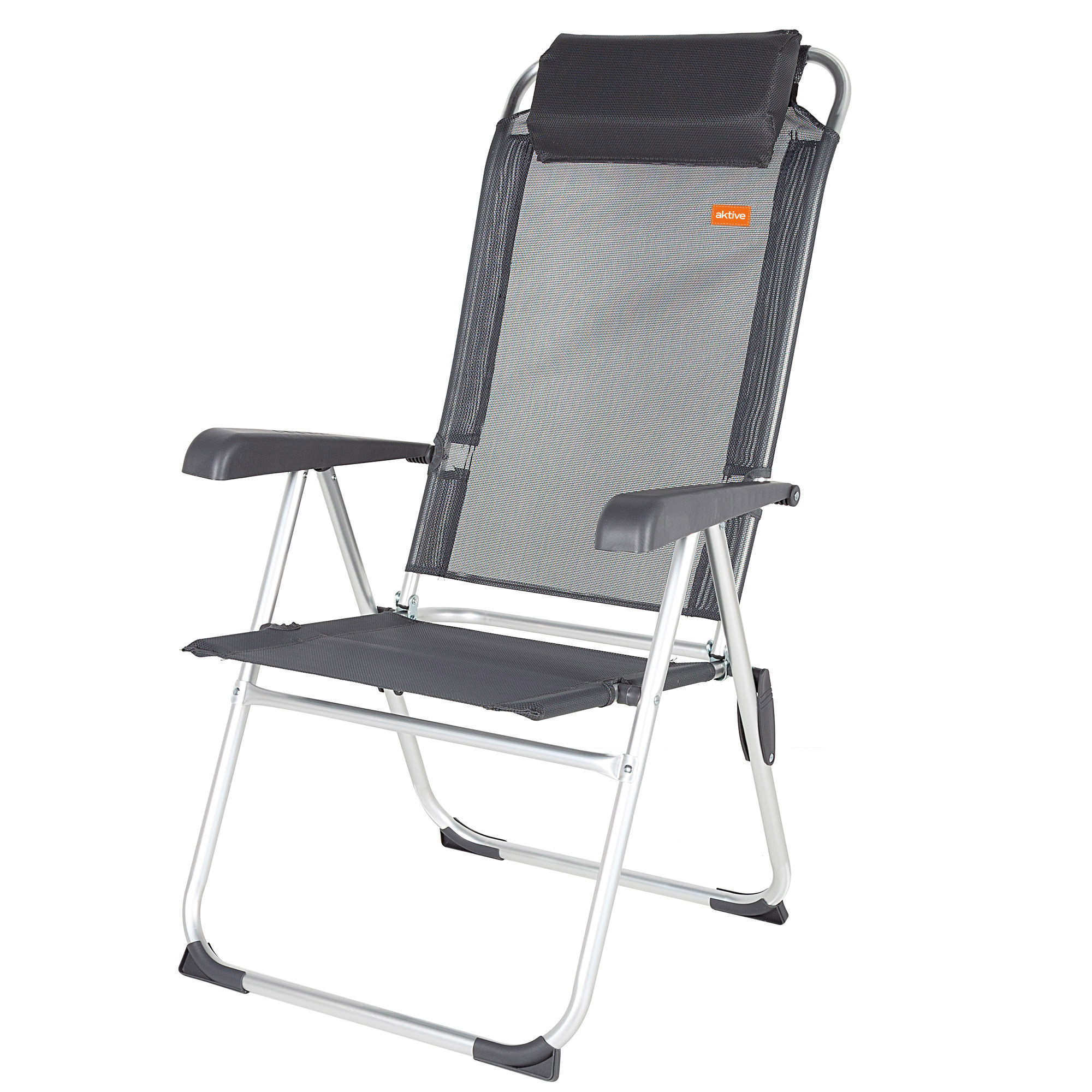 Aktive - Silla de camping plegable con respaldo reclinable 5 posiciones, 44x55x101 cm, fabricada de aluminio y textileno, con cojín y topes antivuelco, máx. 110 kg, sillas de playa, sillas plegables, accesorios verano