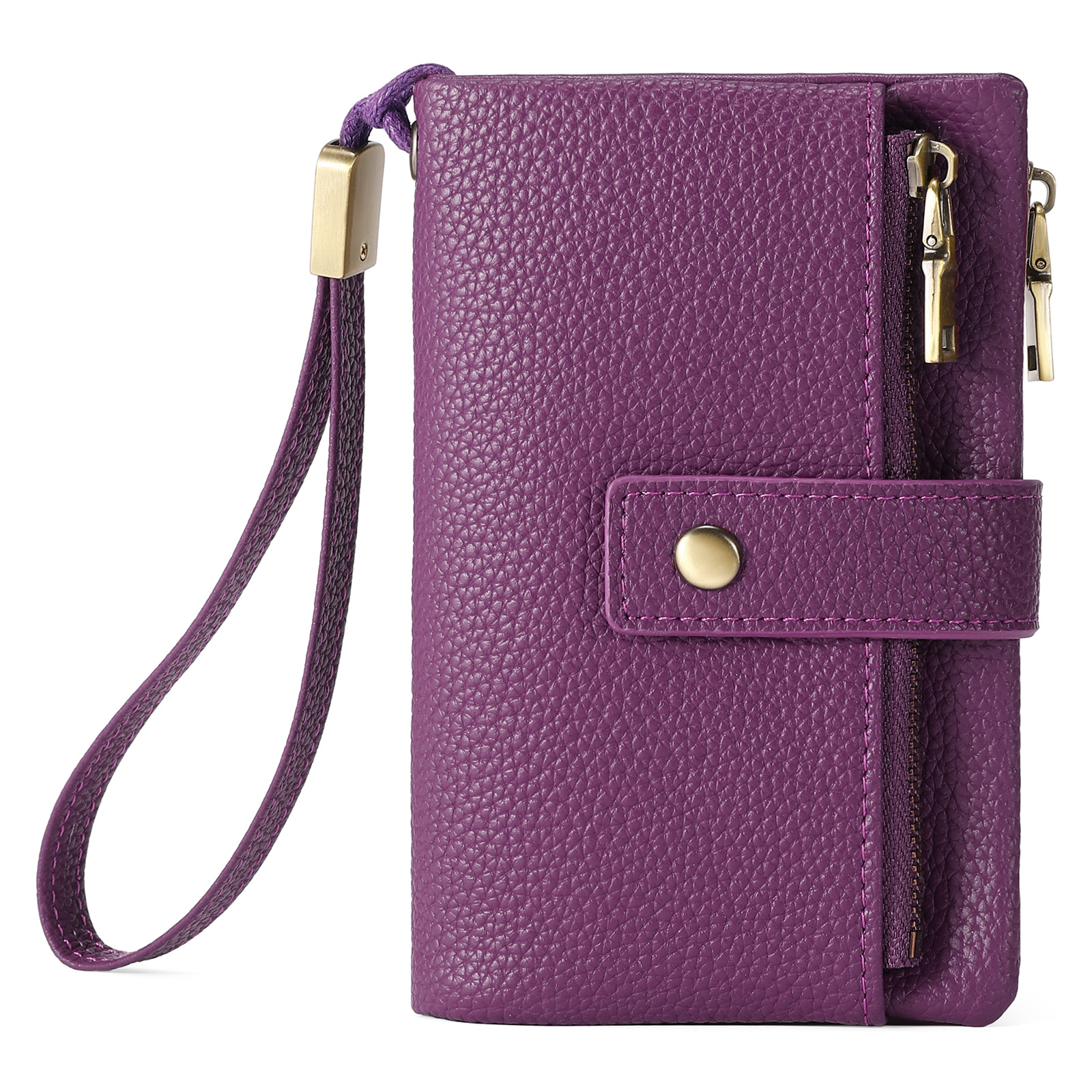 Cartera pequeña para mujeres de cuero con bloqueo RFID, cartera de muñeca, tarjetero con doble cremallera, monedero, cartera bifold para damas