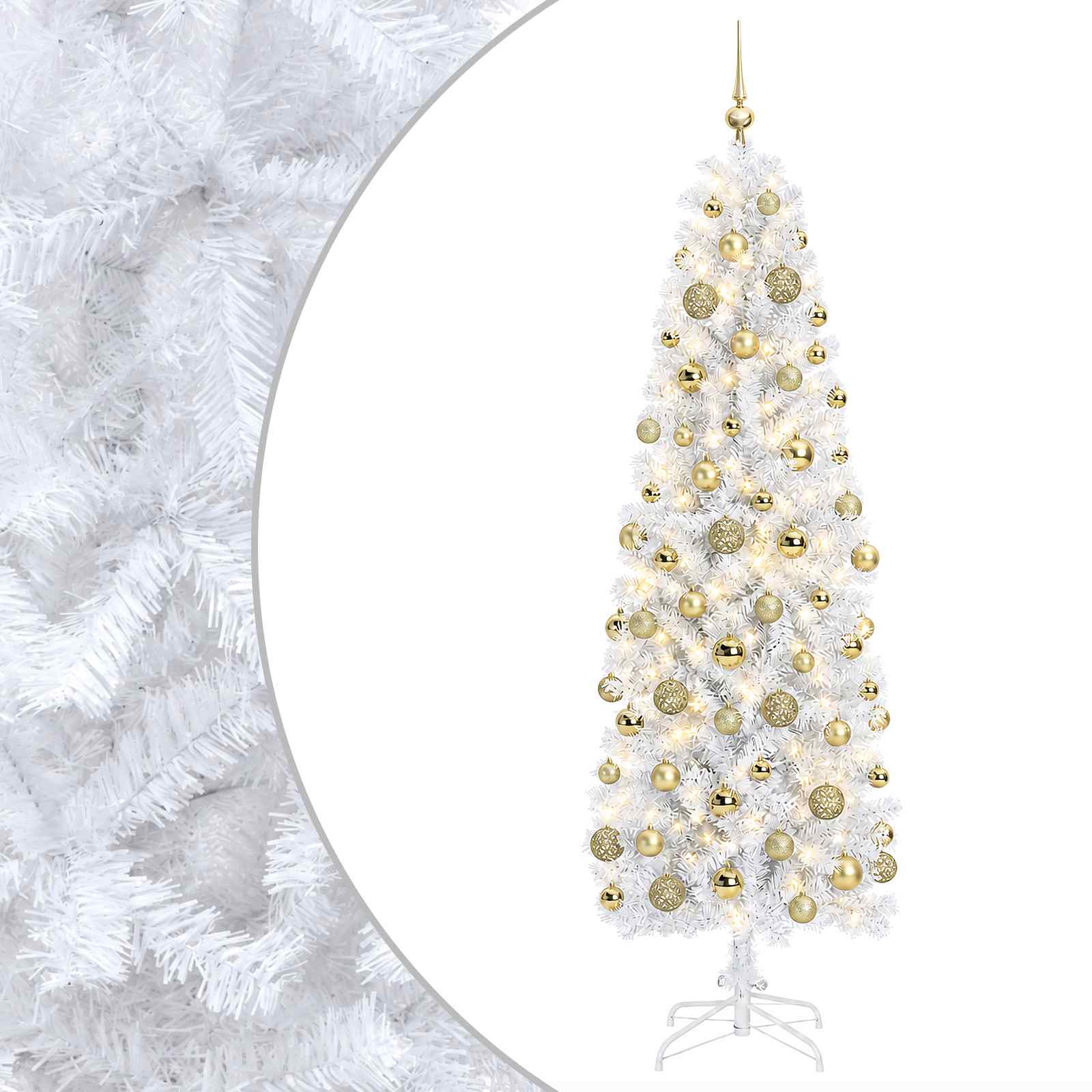 vidaXL Árbol de Navidad artificial estrecho con bolas 240 cm 300 LED