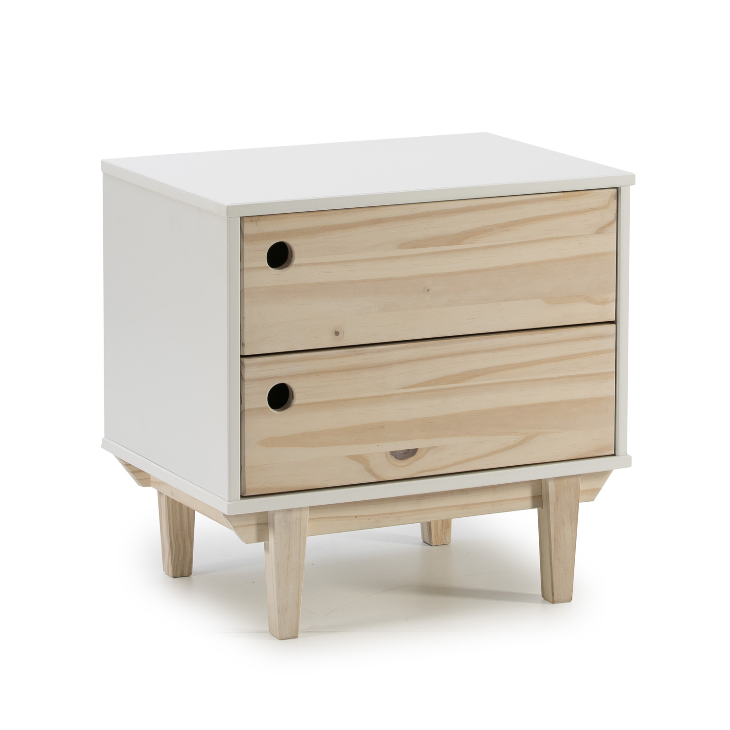 VS Venta-Stock Mesita de Noche Roma 2C Blanca de Madera de Pino con Cajones y Fácil Montaje