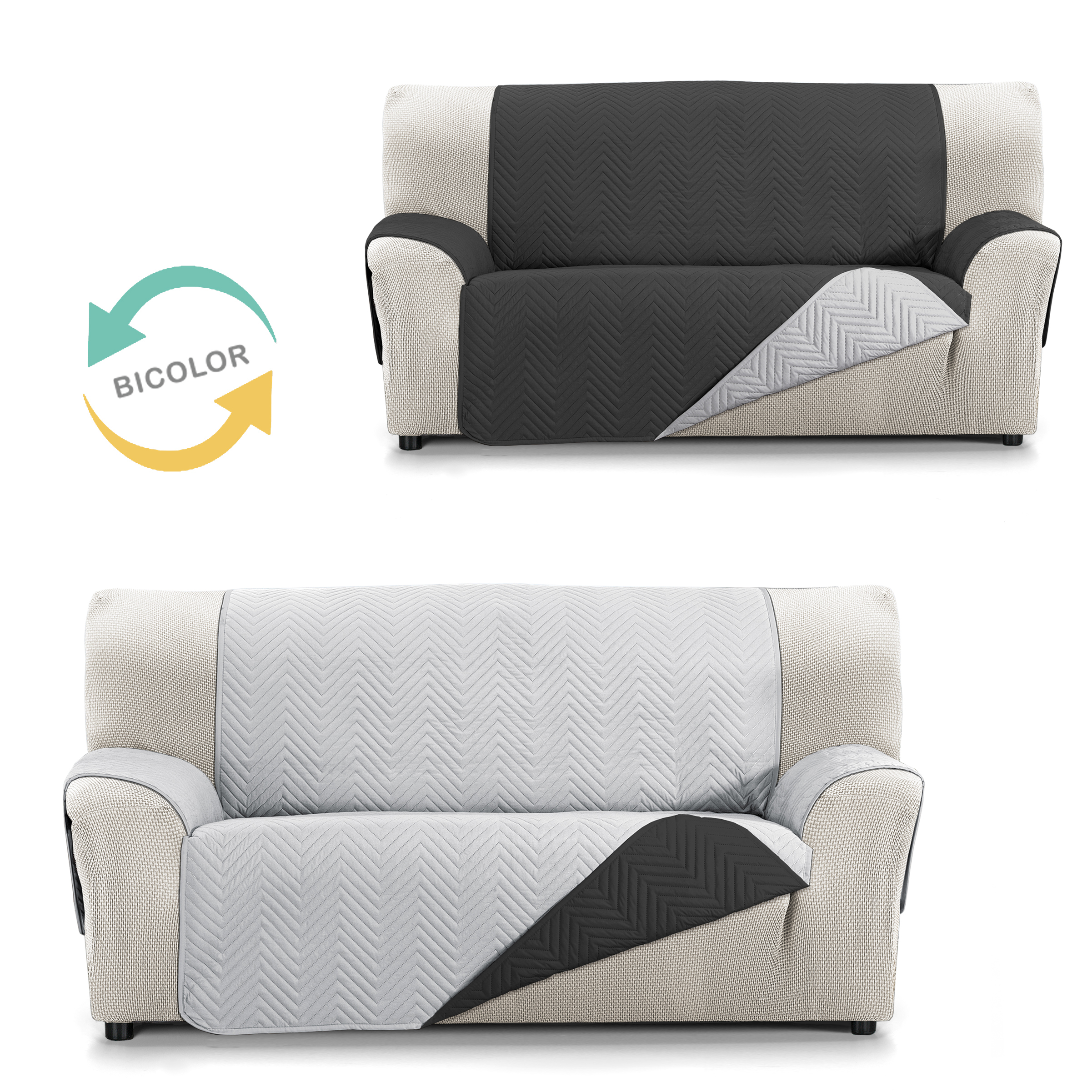 Cubre Sofá Reversible Burano Valentia Home | Acolchado | Protección Completa | Ajuste Perfecto