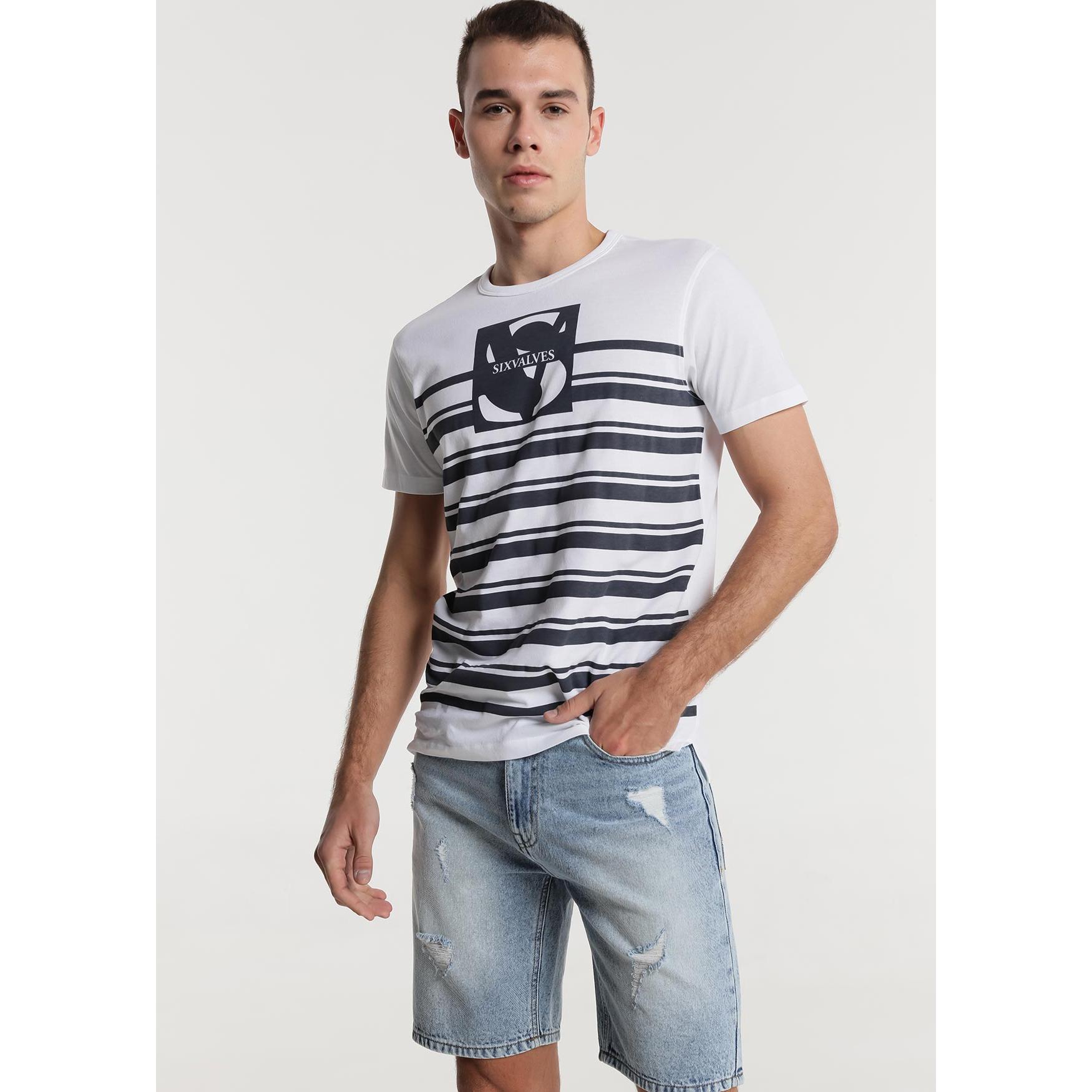 SIX VALVES - Camiseta manga corta a rayas con grafica logo