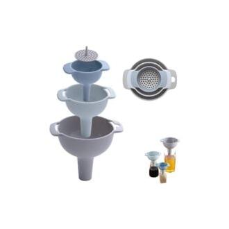 CA Embudo de plástico 4 en 1 para alimentos , embudo de cocina con filtro para transferir ingredientes líquidos en polvo.