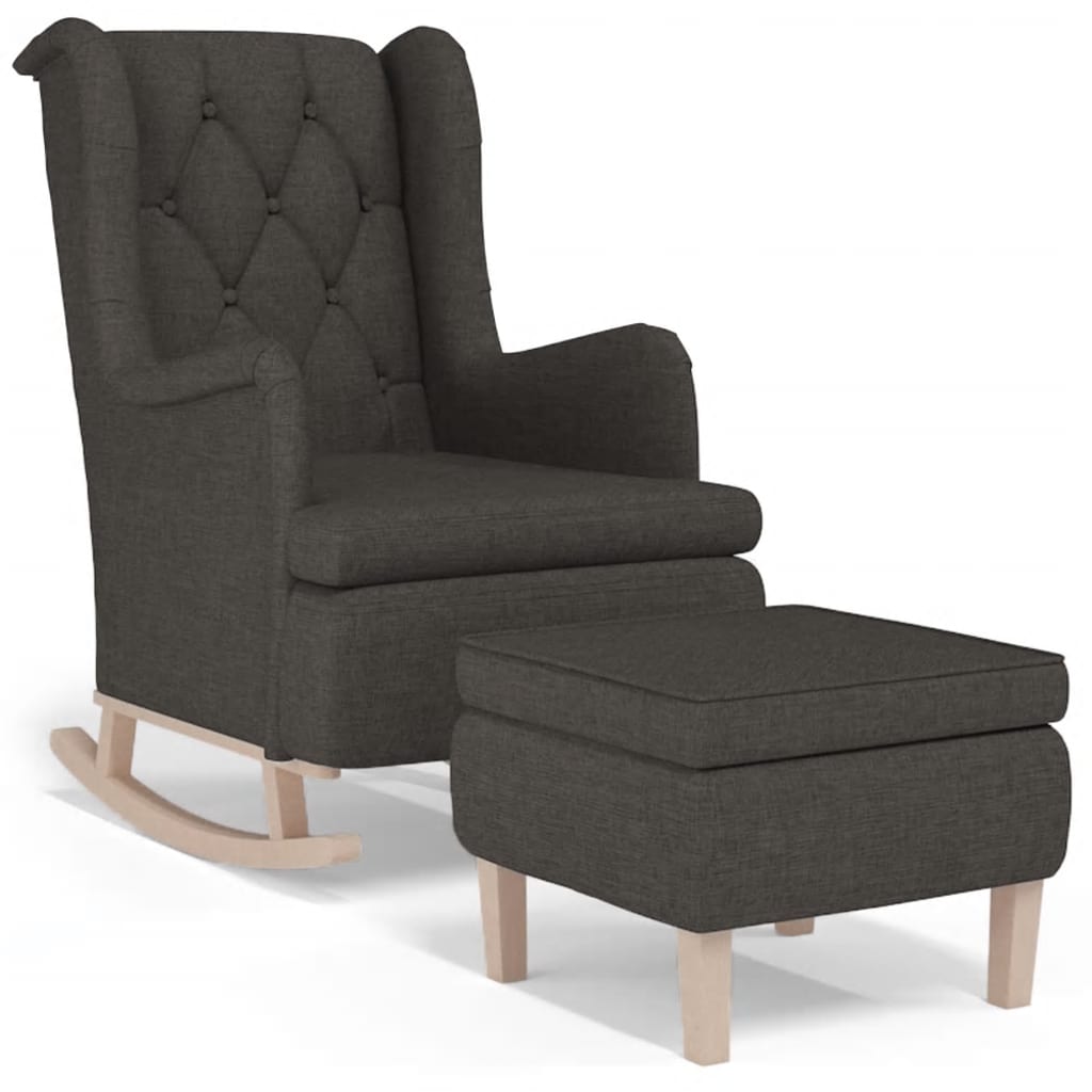 vidaXL Sillón con patas mecedoras y taburete de tela gris oscuro