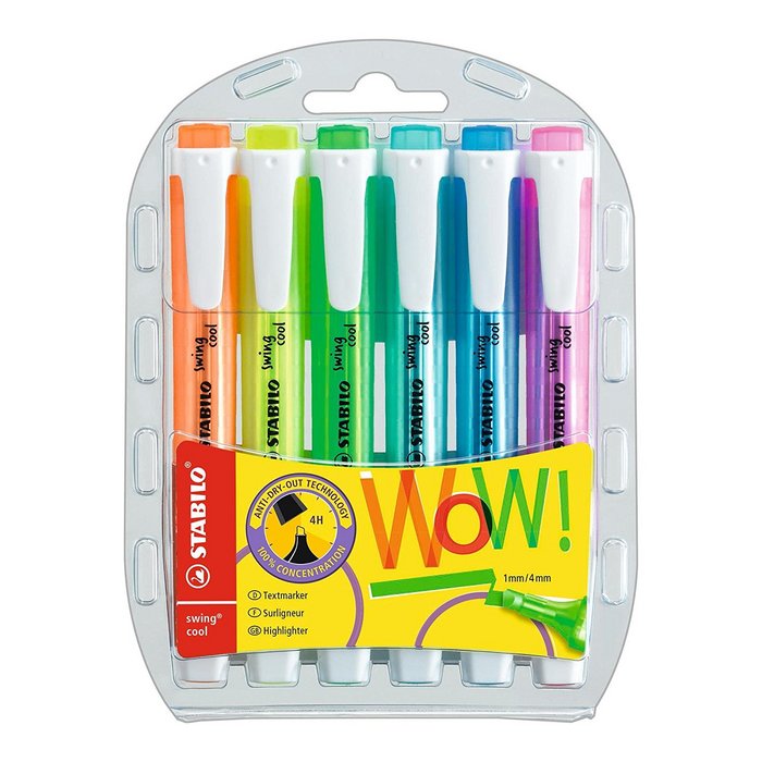 STABILO MARCADOR FLUORESCENTE STABILO SWING COOL 6 COLORES MARCADOR FLUORESCENTE 11x1x15 Cms.