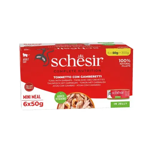 Schesir Multipack Comida Húmeda de Atún con Gambas para Gatos 6x50 gr