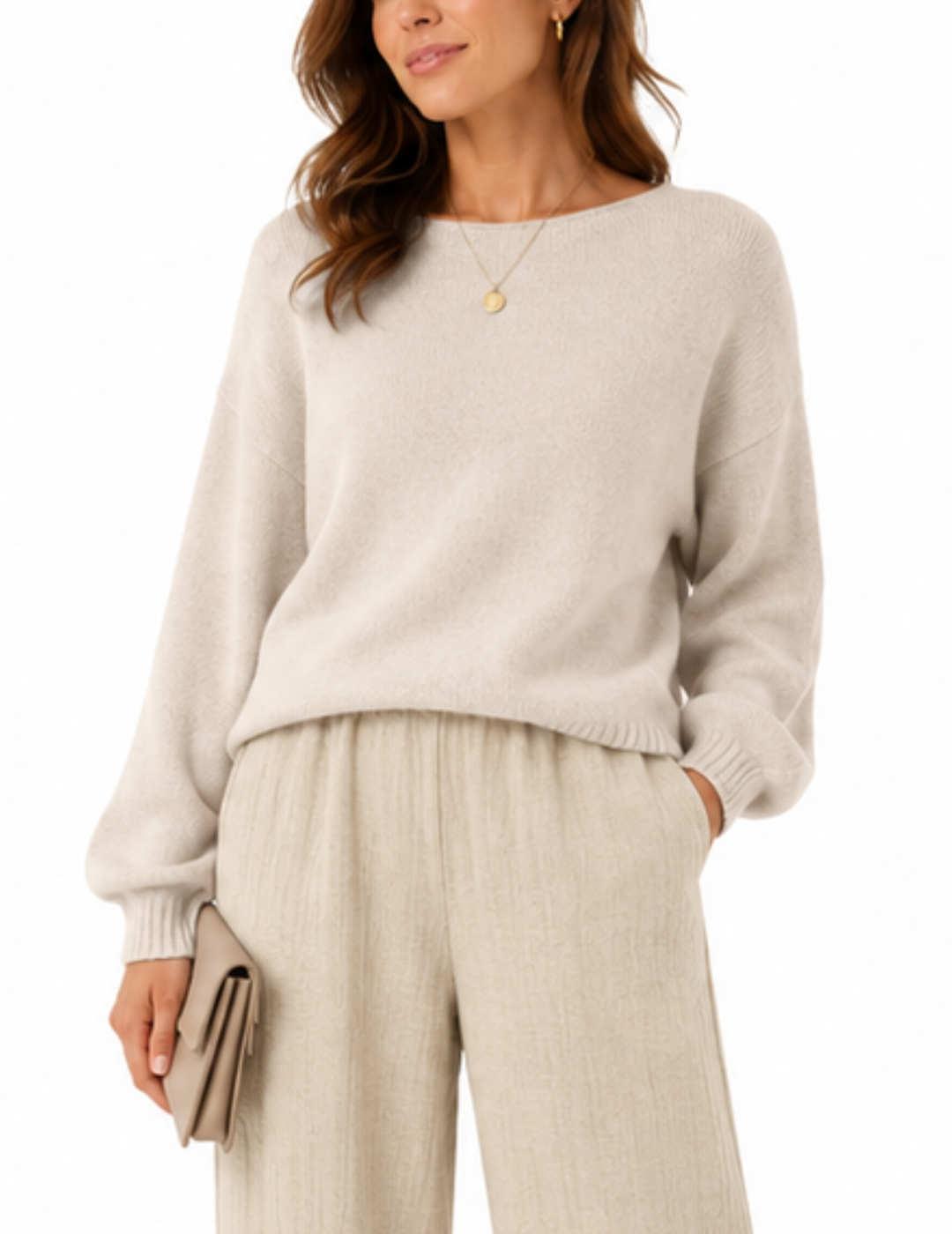 Jersey Vila Luka beige de punto mangas globo para mujer
