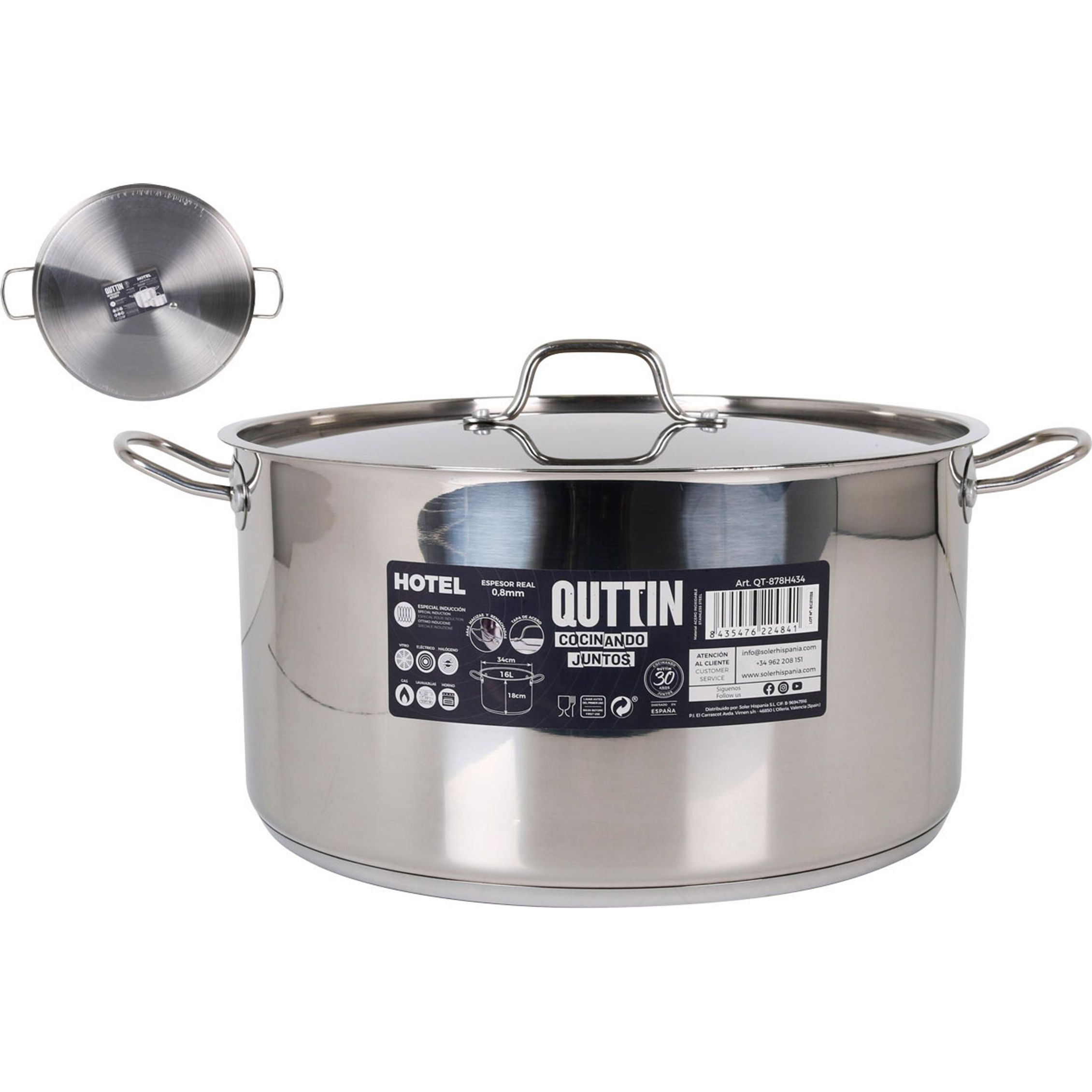 OLLA + TAPA ACERO IND 34CM/0,8MM/16L QUTTIN HOTEL