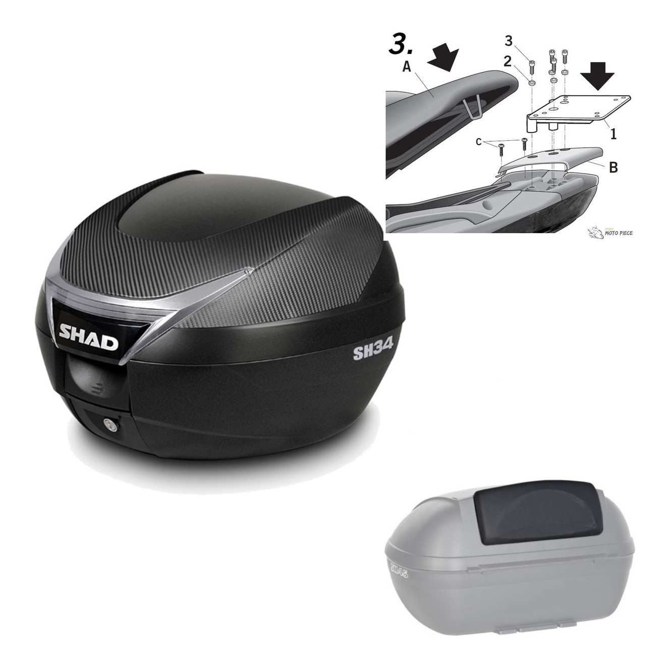 Baul Trasero + Herraje Montaje + Respaldo De Pasajero Sh34 Carbon KIT-184710