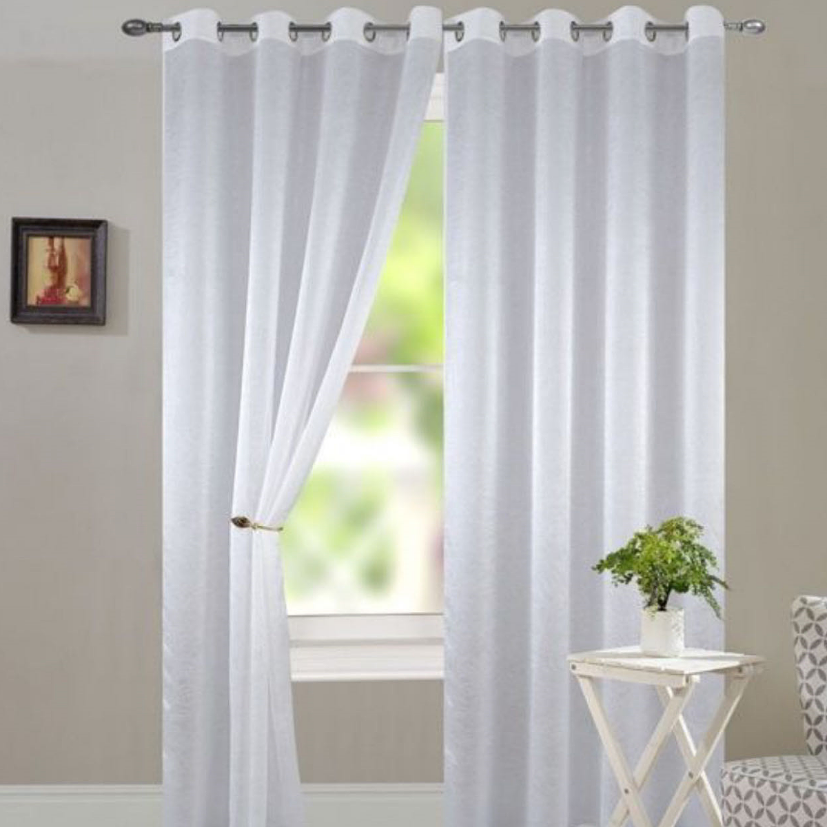 2 Cortinas Visillos Microfibra, Efecto Arrugado con 8 Ojales, 140 x 260 cm, Listo para Colocar) 6033