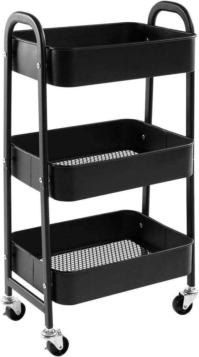 Carrito Auxiliar con Ruedas Carro de Almacenamiento Carro Servicio Carrito Metalico Carro Cocina 3 Niveles Carro Rodante Carro Organizador para Cocina Dormitorio Baño Oficina