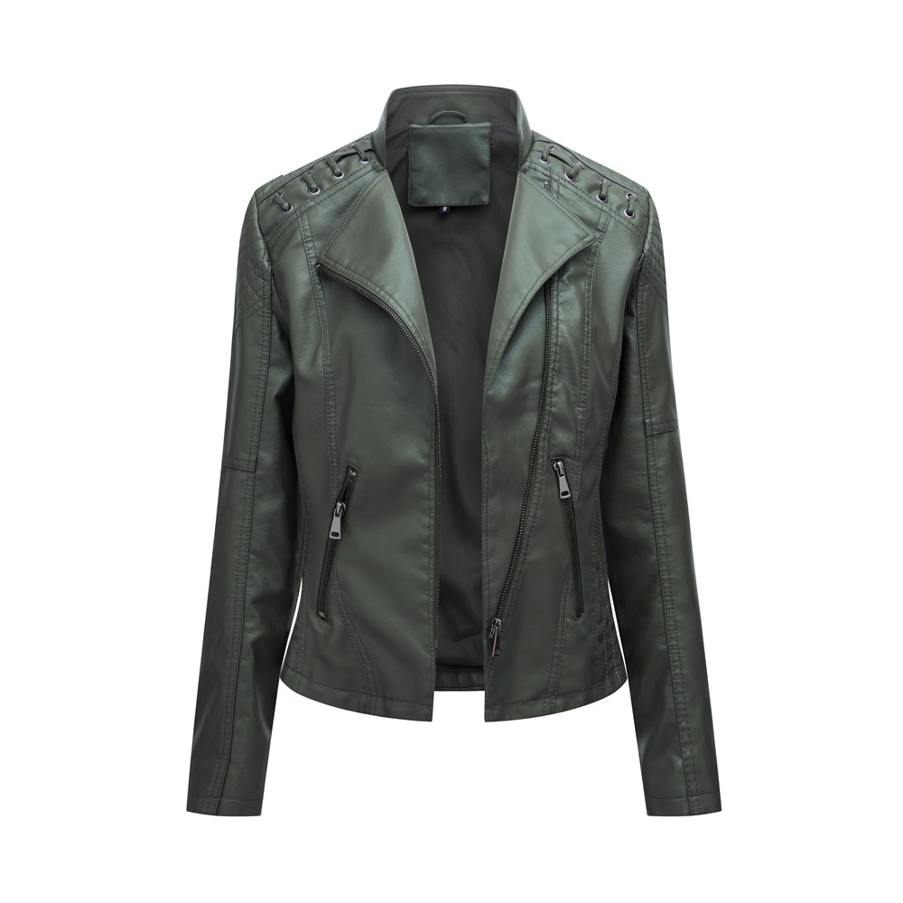 TK Chaqueta de cuero para mujer, estilo corto, corte ajustado, abrigo de cuero ligero, chaqueta de motociclista para mujer