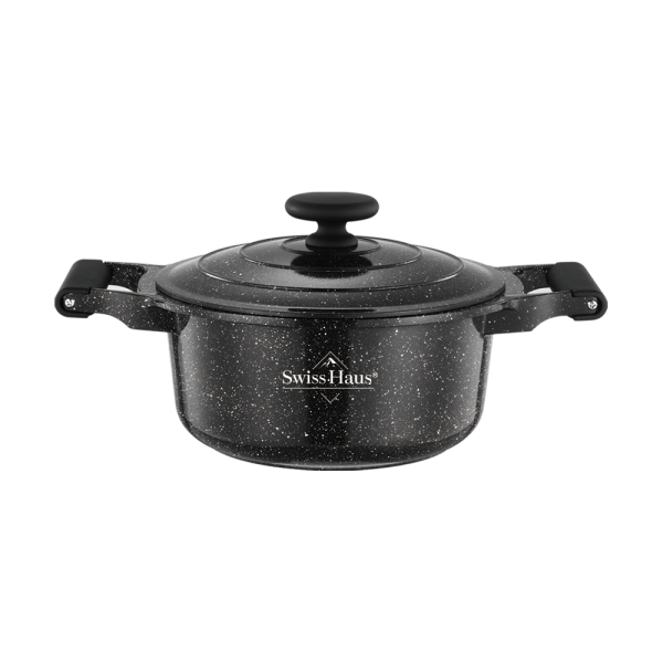 Cacerola de inducción Swiss Haus® MC20B con tapa - - Libre de PFAS - Cacerolas para todo tipo de cocinas - Sartén con revestimiento antiadherente Sapphire™ - Negra - Gris